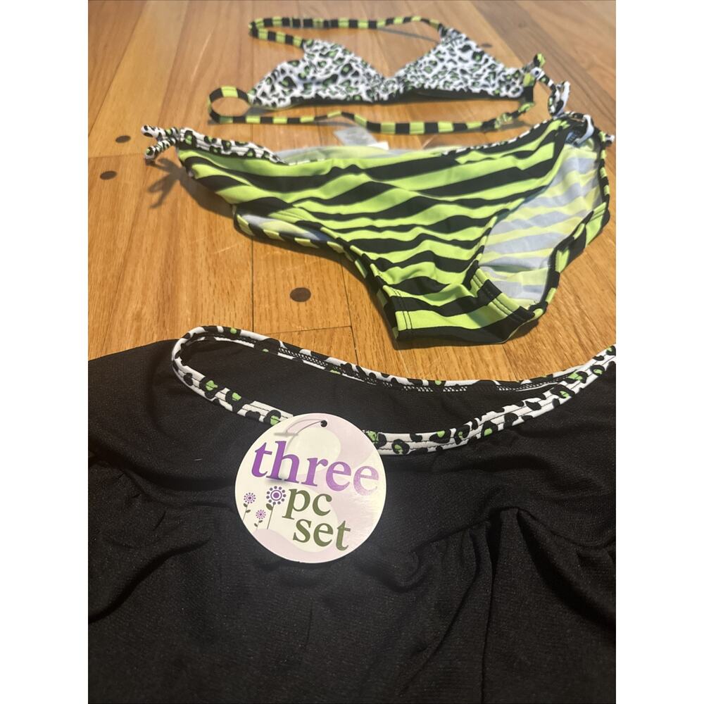 NEW Malibu Design Group Little Girls Sz 16 3-pc Set Bikini Swimsuit + Skirt - Picture 2 of 5